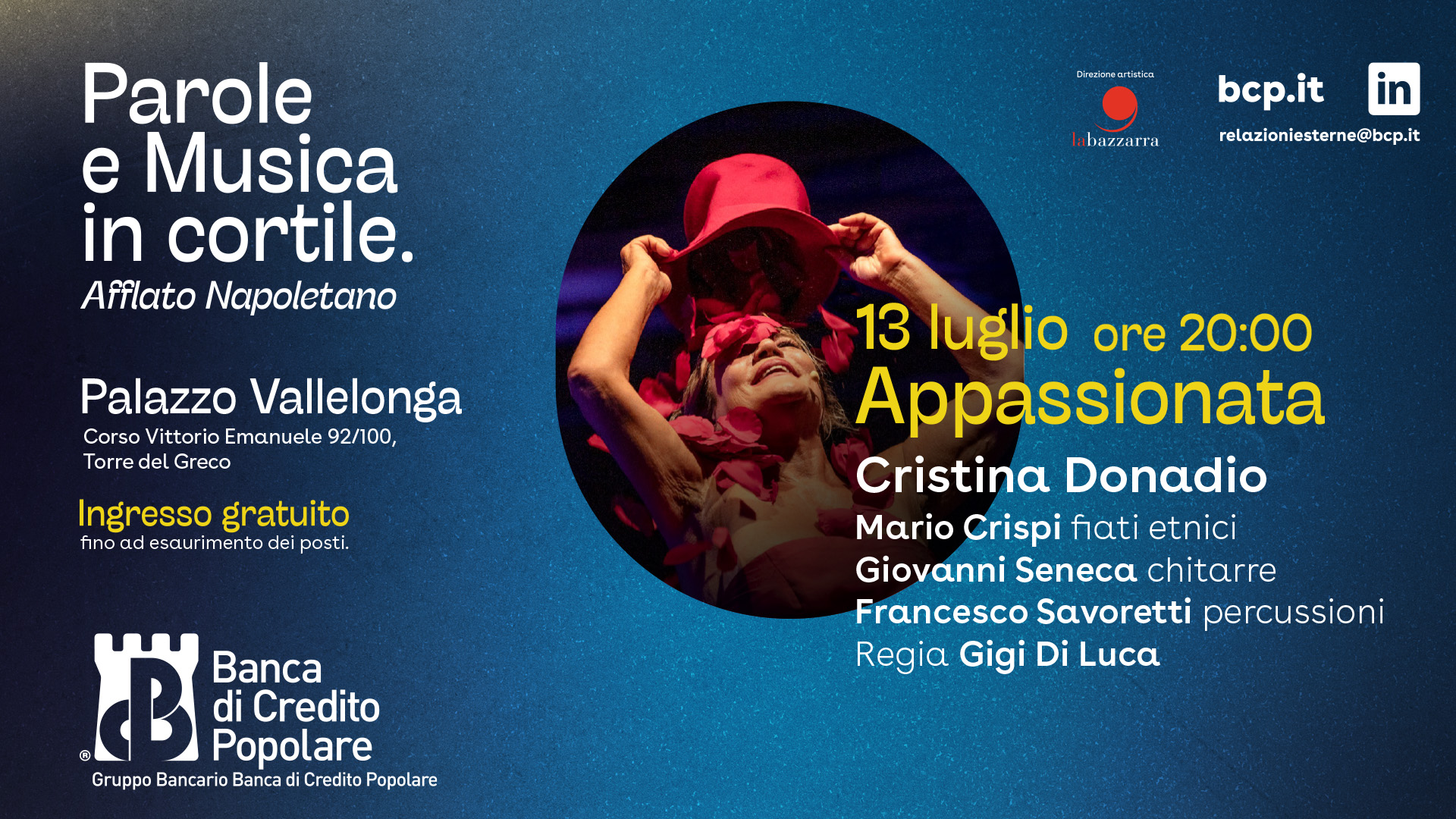 Appassionata e la voce narrante di Cristina Donadio il prossimo 13 luglio a Palazzo Vallelonga