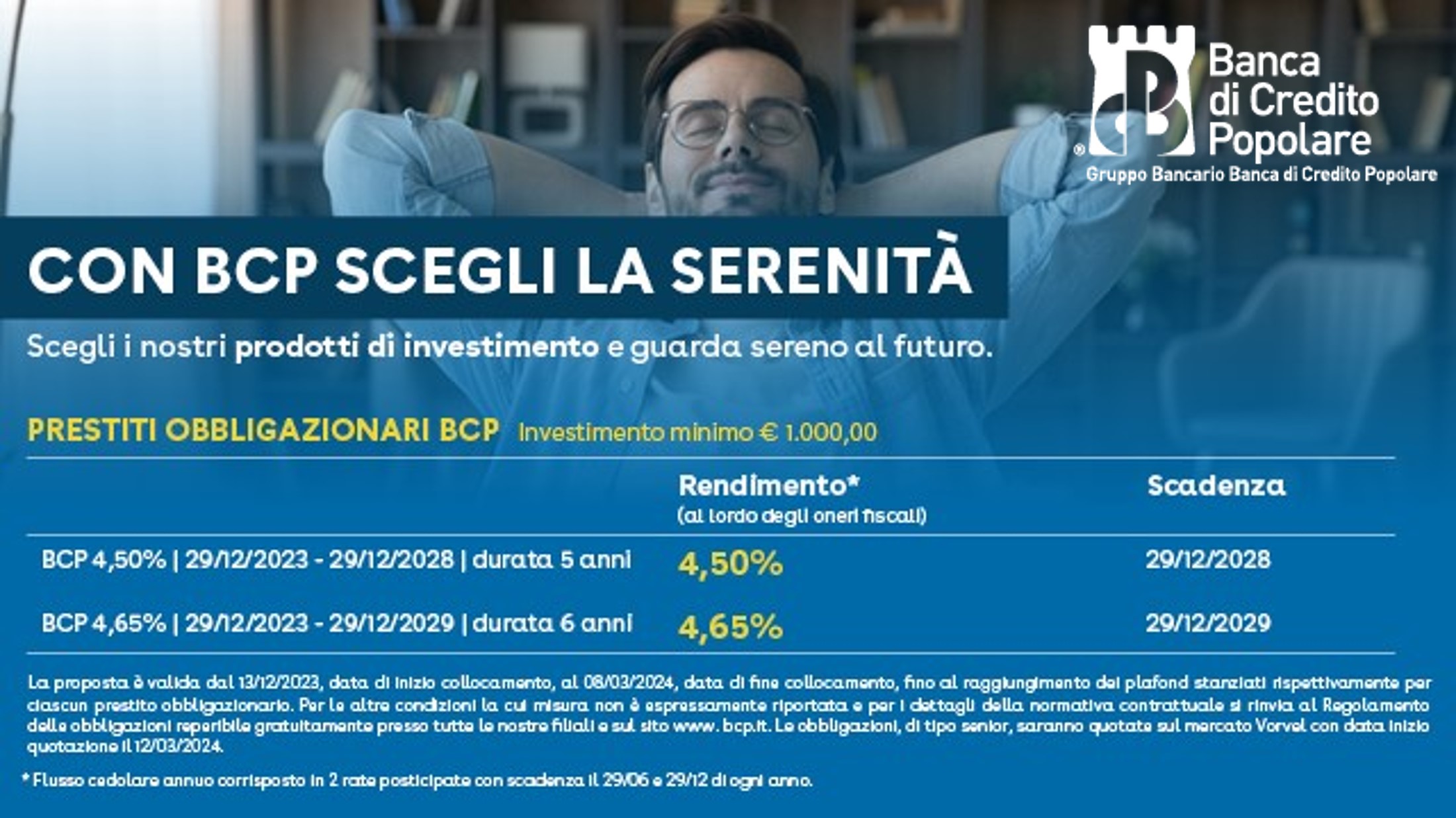 Scegli la serenit con i Prestiti Obbligazionari BCP